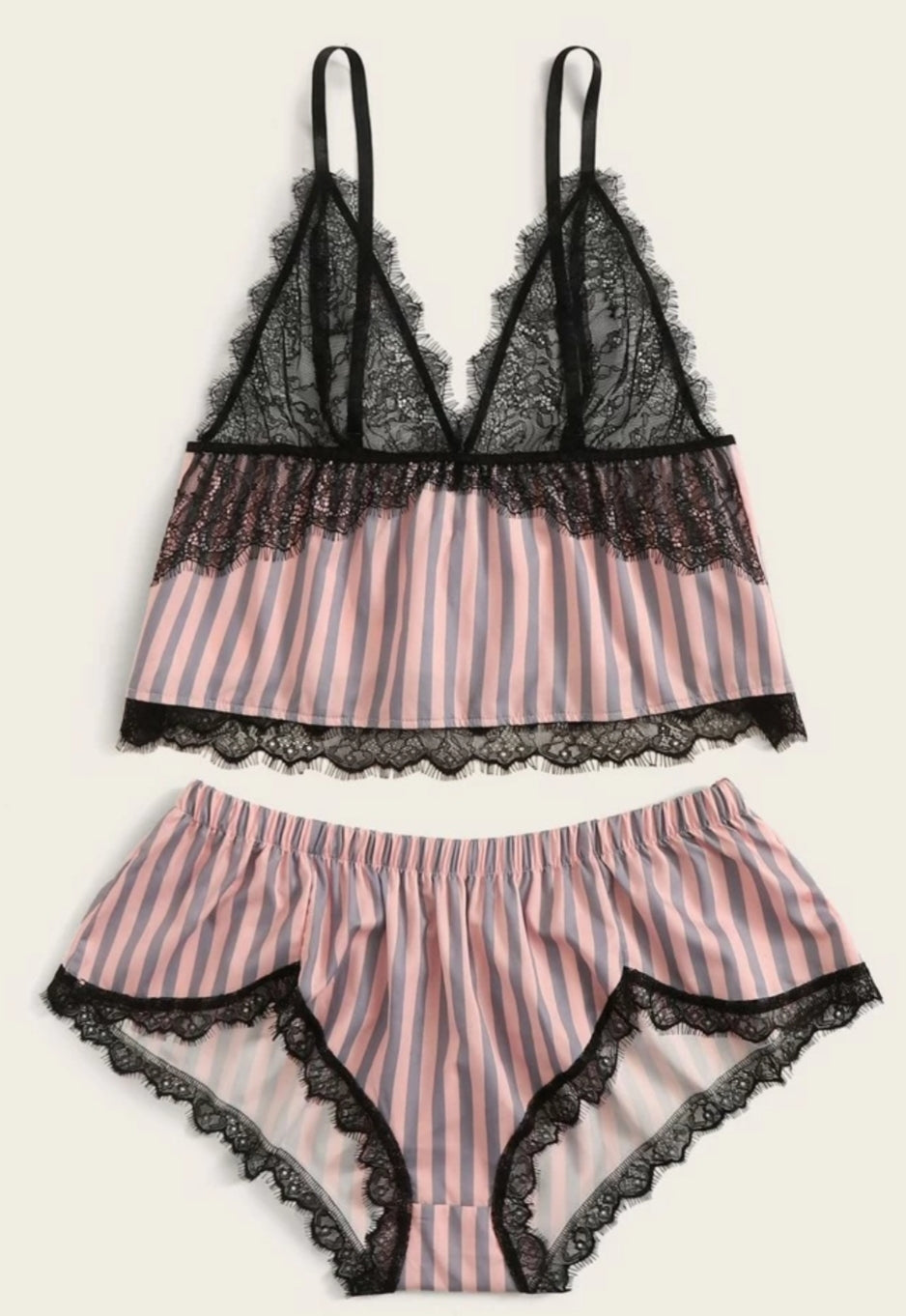 striped 2pc bralette short set