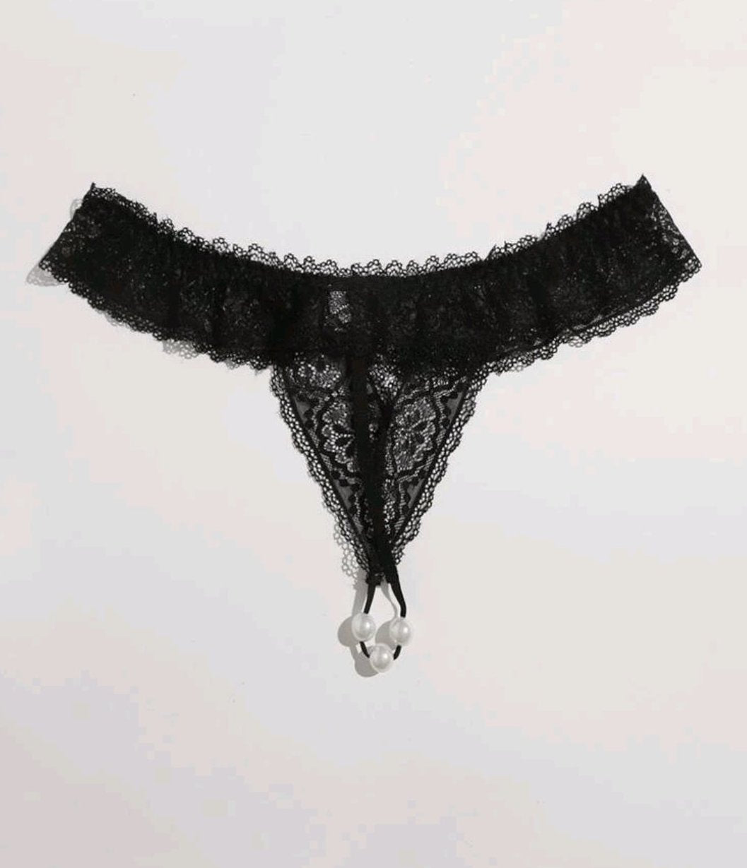 lace thongs with pearls